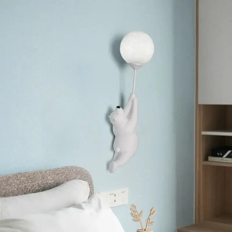 White polar bear wall lamp with spherical globe light fixture for kids bedroom bear night light or night lamp