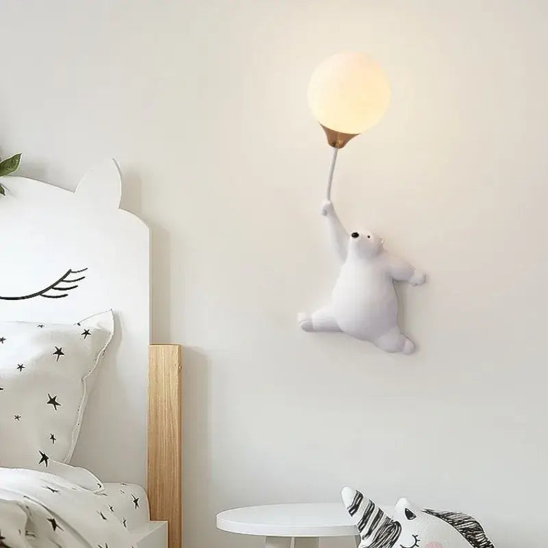 White polar bear bear night light with soft glowing balloon design for kids bedroom night light moon lamp
