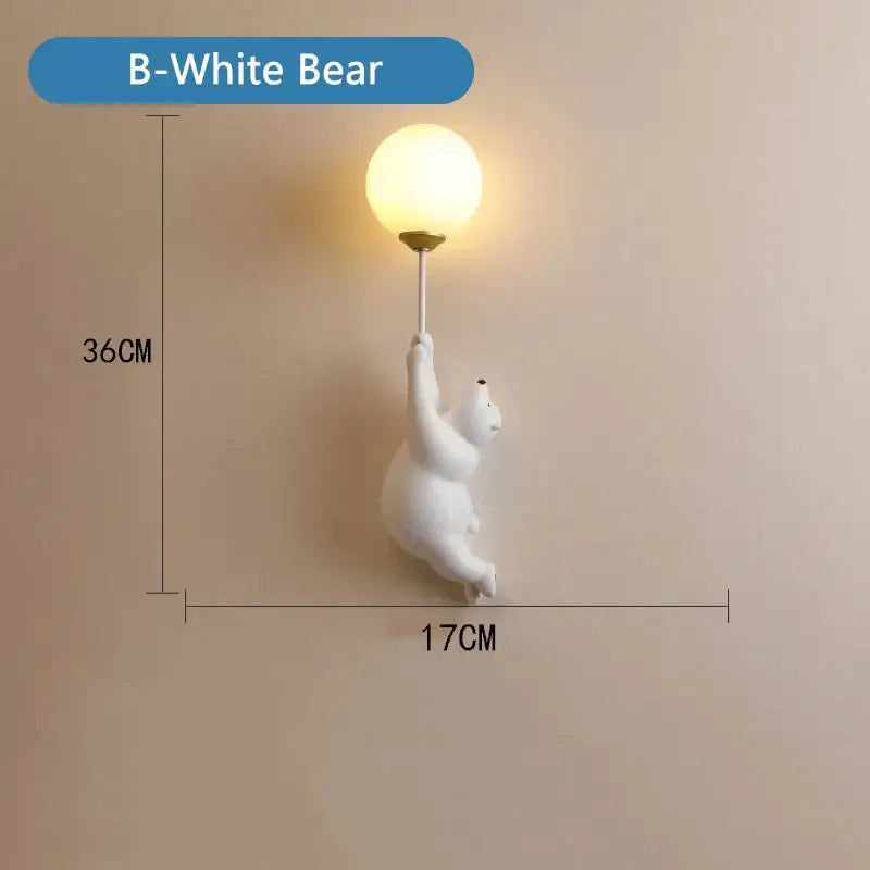 White polar bear night light with frosted spherical glass bulb designed as a bear night lamp for kids bedroom