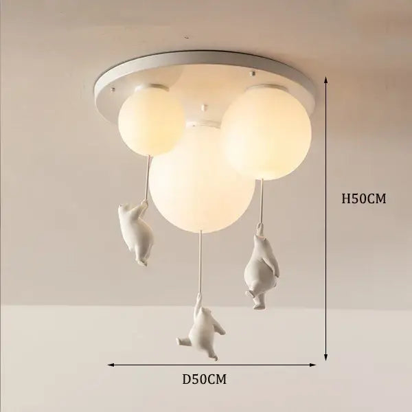 White polar bear resin pendant light with three spherical glass shades for childrens room ceiling pendant light