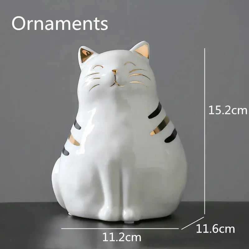 White porcelain decorbites cat vase with gold-trimmed ears whiskers and stripes for living room decor ornament