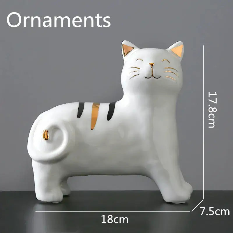 White porcelain cat vase with gold trim and stripes decorbites cat vase for elegant living room decor ornament
