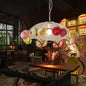 White PVC Umbrella Pendant Light with Hanging Artificial Flower Deco - 1 Light Antiqued