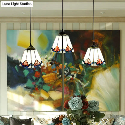 White Pyramid Cluster Pendant with Stained Art Glass - Industrial Ceiling Hang Fixture for Living Room