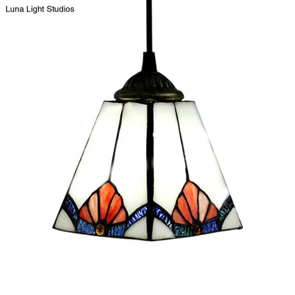 White Pyramid Cluster Pendant with Stained Art Glass - Industrial Ceiling Hang Fixture for Living Room