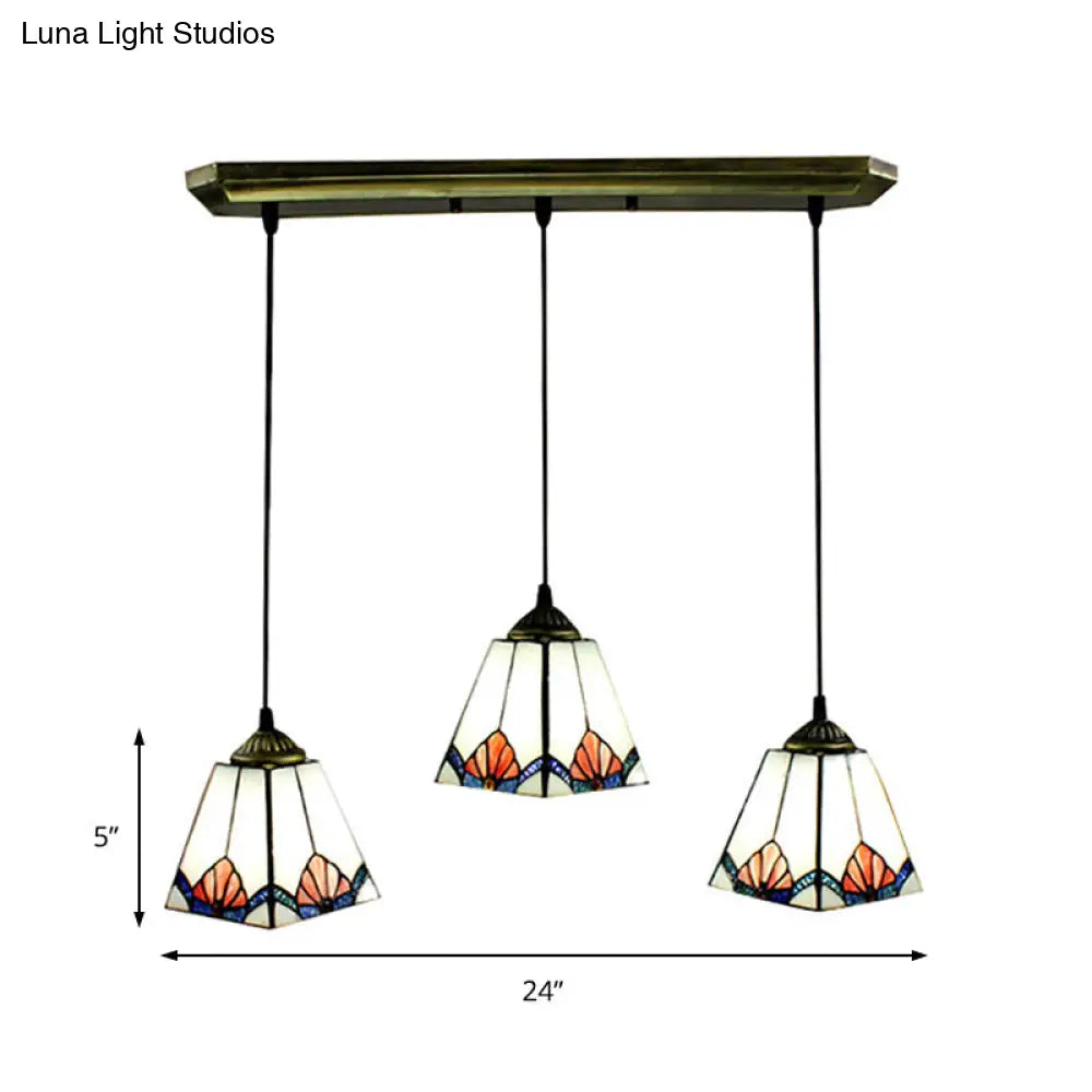 White Pyramid Cluster Pendant with Stained Art Glass - Industrial Ceiling Hang Fixture for Living Room