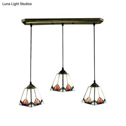 White Pyramid Cluster Pendant with Stained Art Glass - Industrial Ceiling Hang Fixture for Living Room