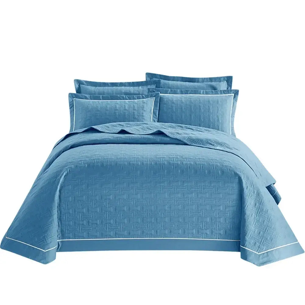 Blue quilted cotton coverlet bedspread set with white piping for decorbites cotton coverlet bedroom decor