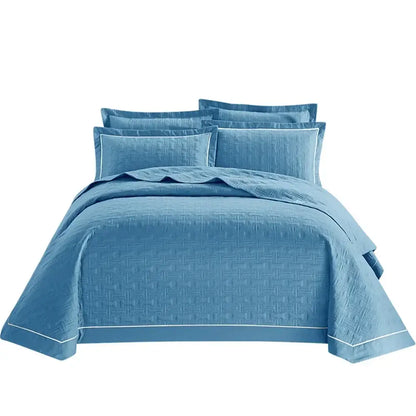 Blue quilted cotton coverlet bedspread set with white piping for decorbites cotton coverlet bedroom decor