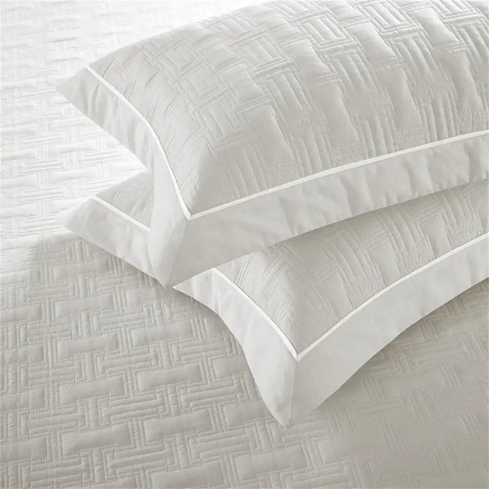 White quilted cotton coverlet bedspread set with geometric pattern pillowcases for elegant bedroom decorbites cotton coverlet