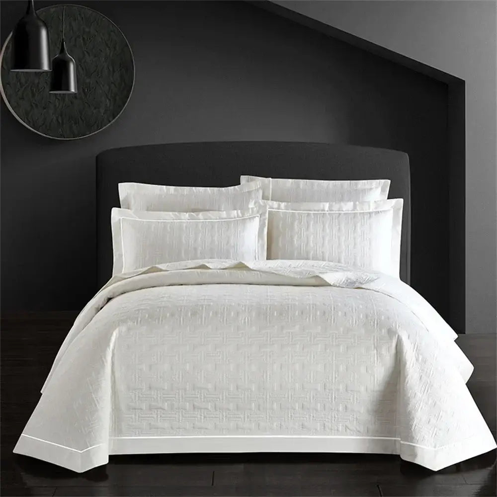 White quilted cotton coverlet bedspread set featuring a subtle geometric pattern for elegant bedroom decorbites decor