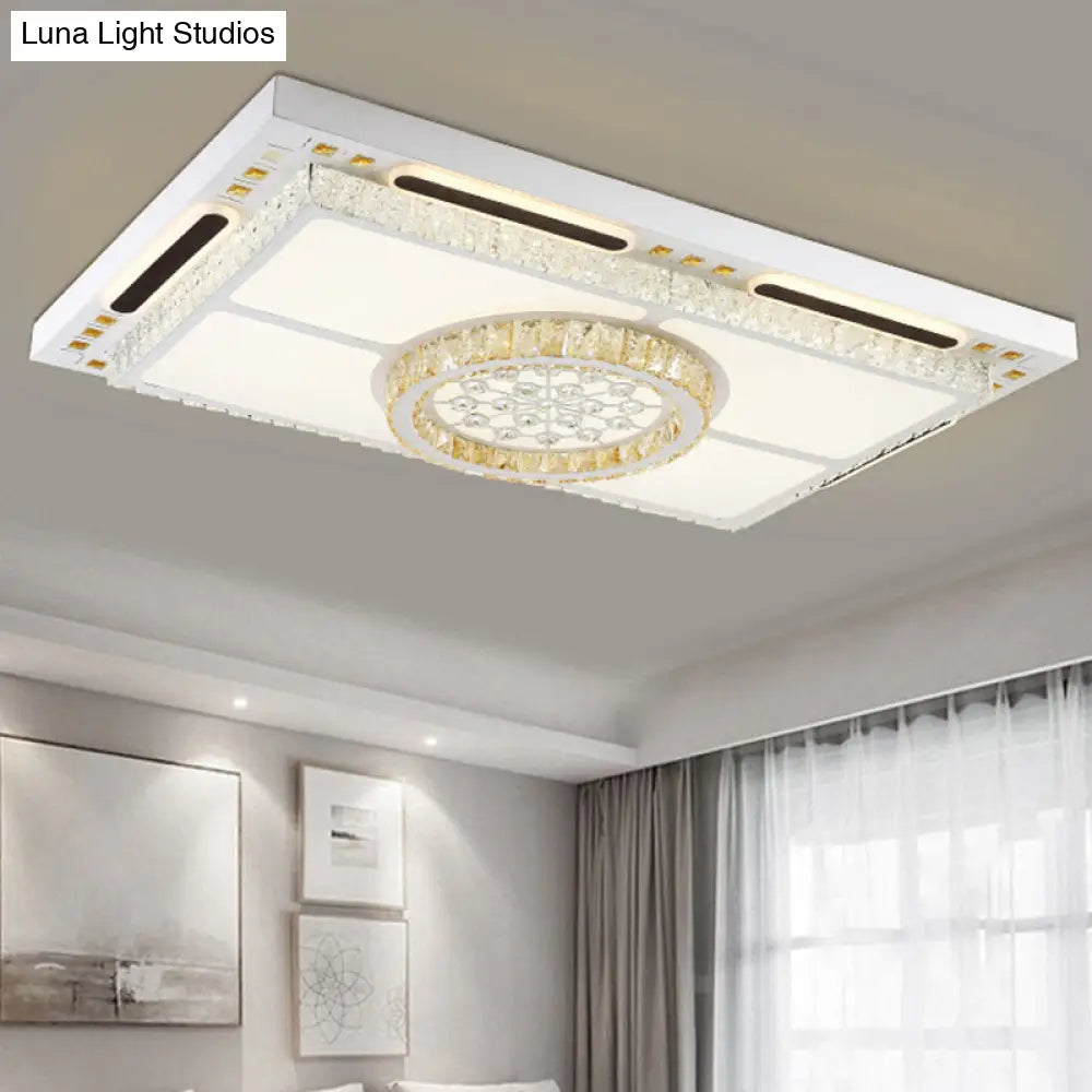 DecorBites™ DecorBites™ White Rectangle Ceiling Light with Crystal Shade - Contemporary LED Flush Mount Fixture
