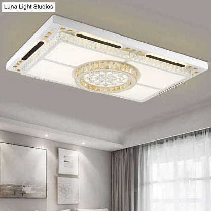 DecorBites™ DecorBites™ White Rectangle Ceiling Light with Crystal Shade - Contemporary LED Flush Mount Fixture