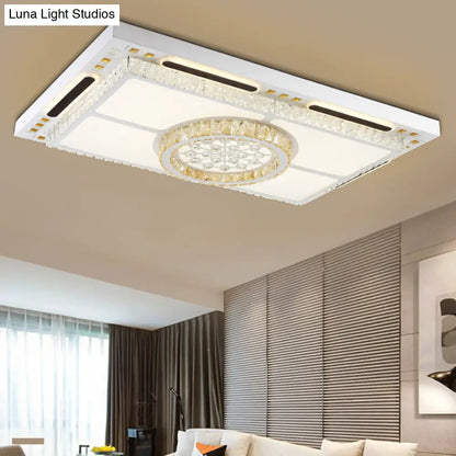 DecorBites™ DecorBites™ White Rectangle Ceiling Light with Crystal Shade - Contemporary LED Flush Mount Fixture