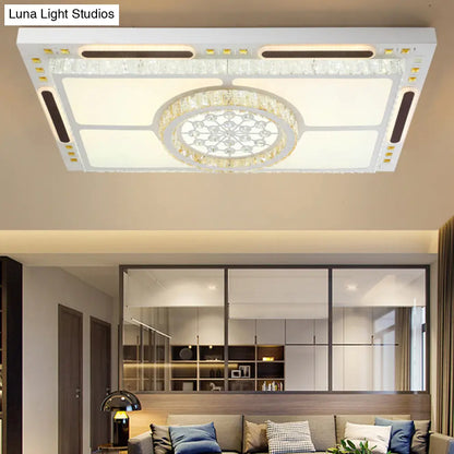 DecorBites™ DecorBites™ White Rectangle Ceiling Light with Crystal Shade - Contemporary LED Flush Mount Fixture