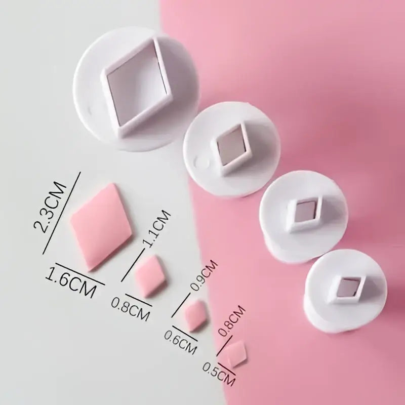 White plastic square cake decorating cookie cutters with pink silicone inserts for star cake decorating set