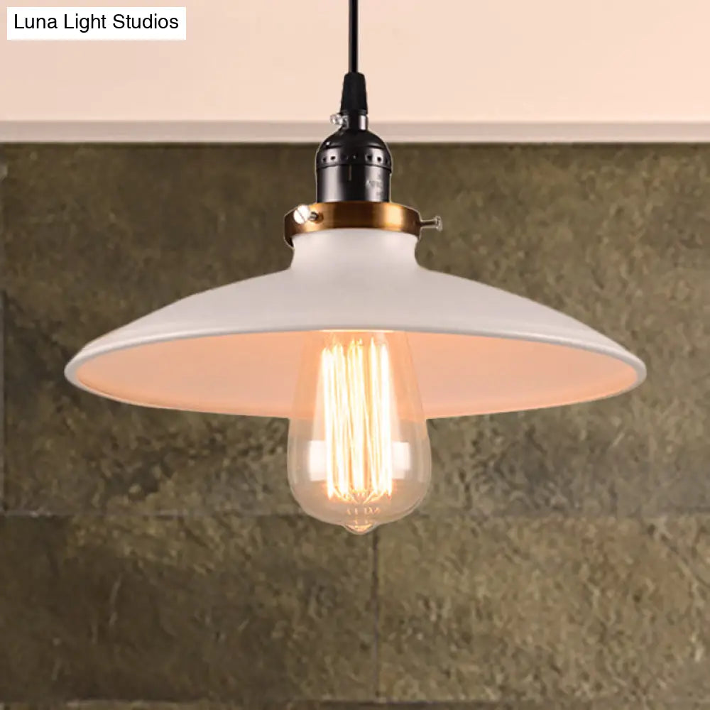 White Retro Loft Metal Saucer Shade Pendant Ceiling Light for Restaurants - 1-Light, 8.5"/10" Diameter