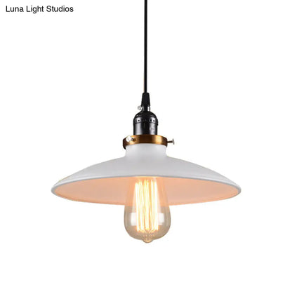 White Retro Loft Metal Saucer Shade Pendant Ceiling Light for Restaurants - 1-Light, 8.5"/10" Diameter