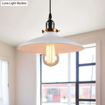 White Retro Loft Metal Saucer Shade Pendant Ceiling Light for Restaurants - 1-Light, 8.5"/10" Diameter