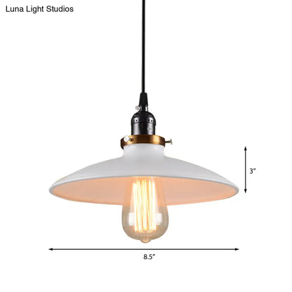 White Retro Loft Metal Saucer Shade Pendant Ceiling Light for Restaurants - 1-Light, 8.5"/10" Diameter