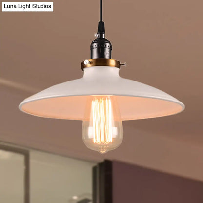 White Retro Loft Metal Saucer Shade Pendant Ceiling Light for Restaurants - 1-Light, 8.5"/10" Diameter