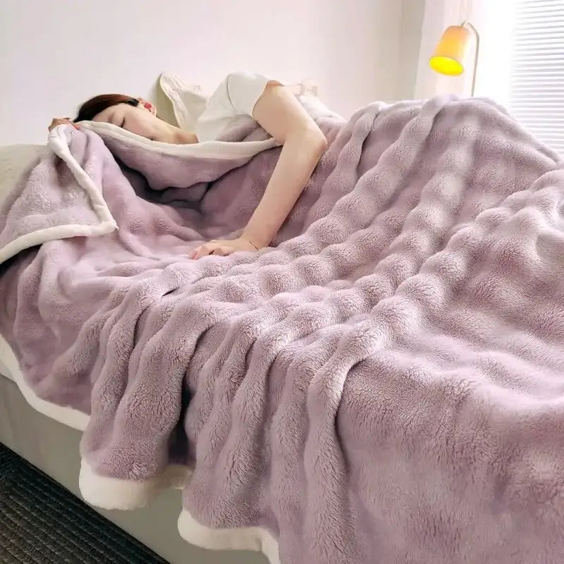 Plush lavender decorbites bubble velvet blanket with white fleece lining for soft cozy bedroom throw decor