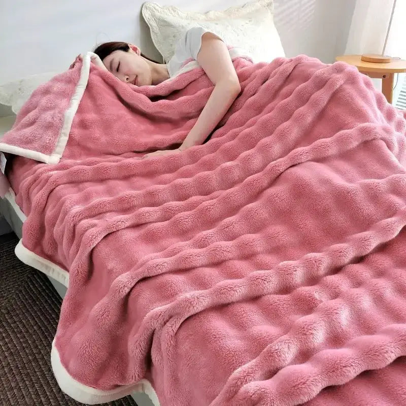 Pink decorbites bubble velvet blanket with soft textured surface and white fleece trim for bedroom plush throw