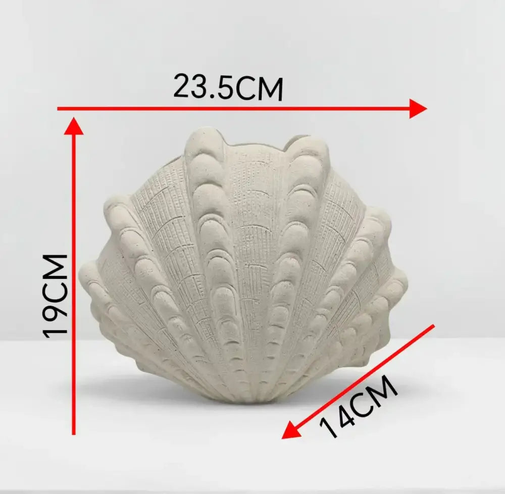 Beige ceramic clam shell vase with ridged textured finish and rustic decor for living room by decorbites ceramic clam