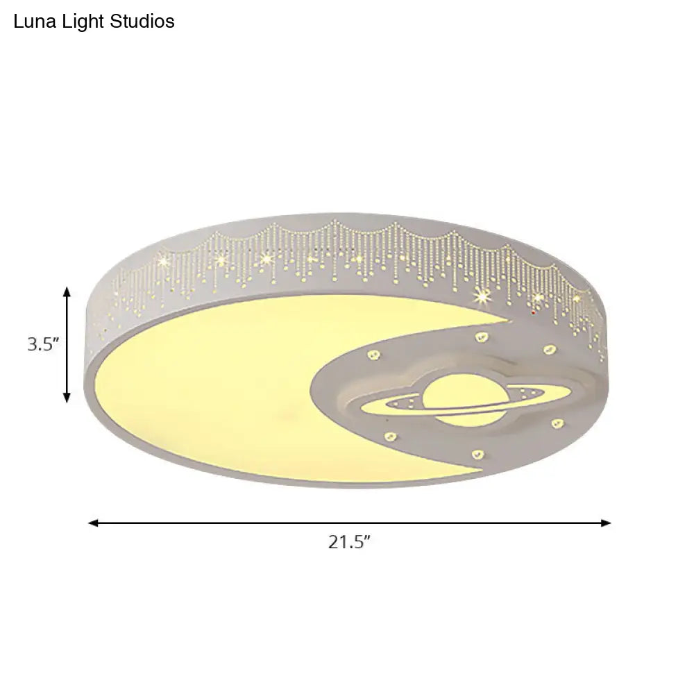 DecorBites™ DecorBites™ White Round Child Bedroom Ceiling Light with Moon and Planet Metal Flush Mount