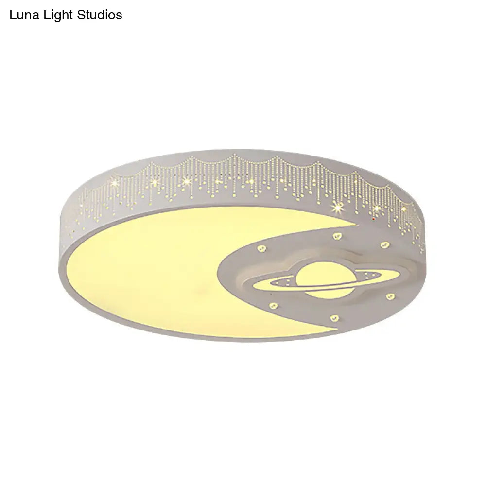DecorBites™ DecorBites™ White Round Child Bedroom Ceiling Light with Moon and Planet Metal Flush Mount