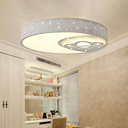 DecorBites™ DecorBites™ White Round Child Bedroom Ceiling Light with Moon and Planet Metal Flush Mount
