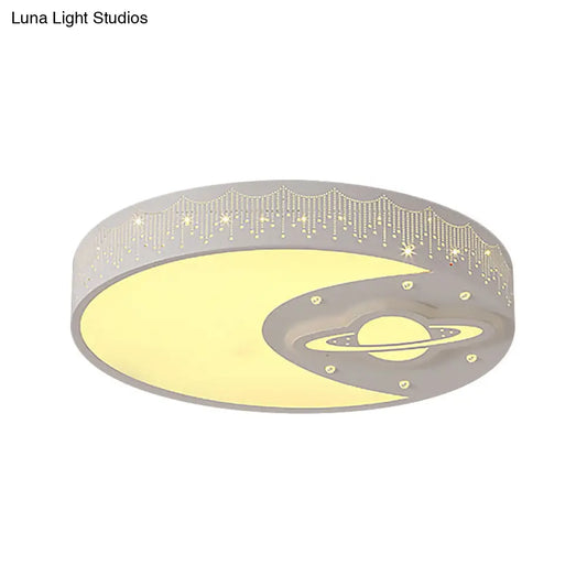 DecorBites™ DecorBites™ White Round Child Bedroom Ceiling Light with Moon and Planet Metal Flush Mount