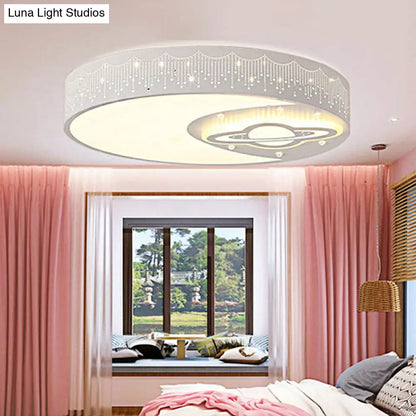 DecorBites™ DecorBites™ White Round Child Bedroom Ceiling Light with Moon and Planet Metal Flush Mount