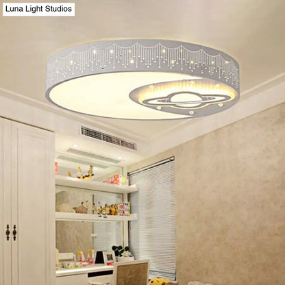 DecorBites™ DecorBites™ White Round Child Bedroom Ceiling Light with Moon and Planet Metal Flush Mount