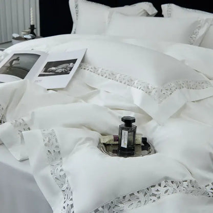 White satin lace bedding set with delicate trim made from decorbites 1200tc egyptian cotton for bedroom decor