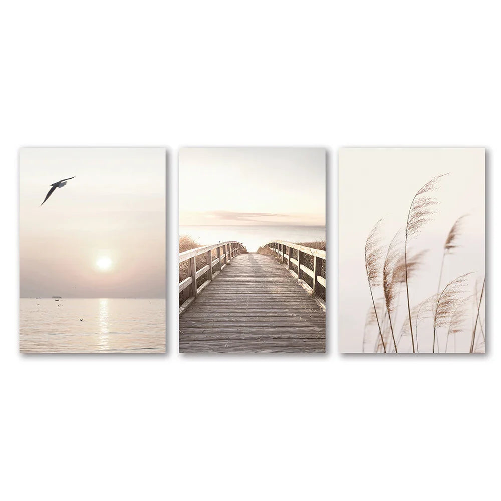 White Seascape Canvas Set - Beach & Botanical Wall Art - PC 30989-90-3PCS / 20x30cm