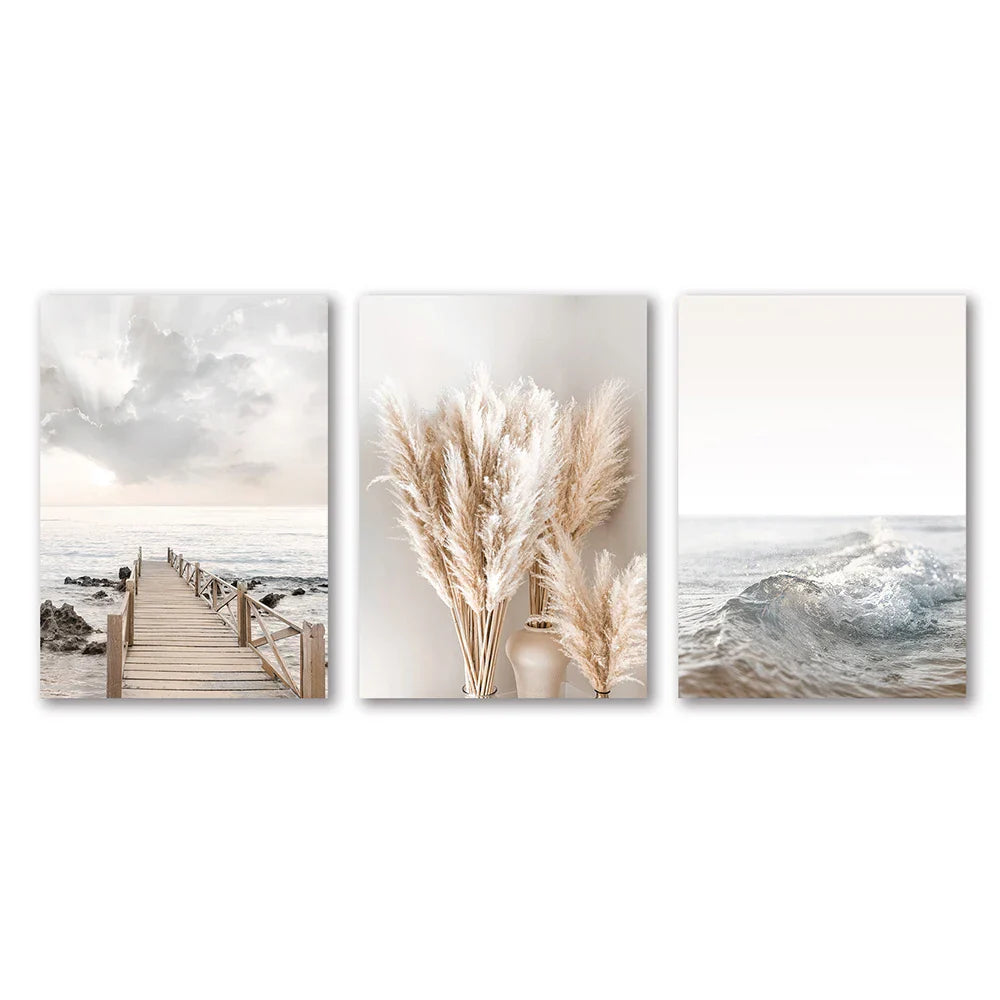 White Seascape Canvas Set - Beach & Botanical Wall Art - PC 30991-93-3PCS / 20x30cm