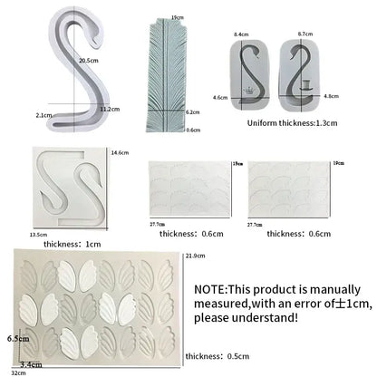 White silicone 3d wings cake mold with swan neck and feather shell designs for decorbites 3d wings kitchen use