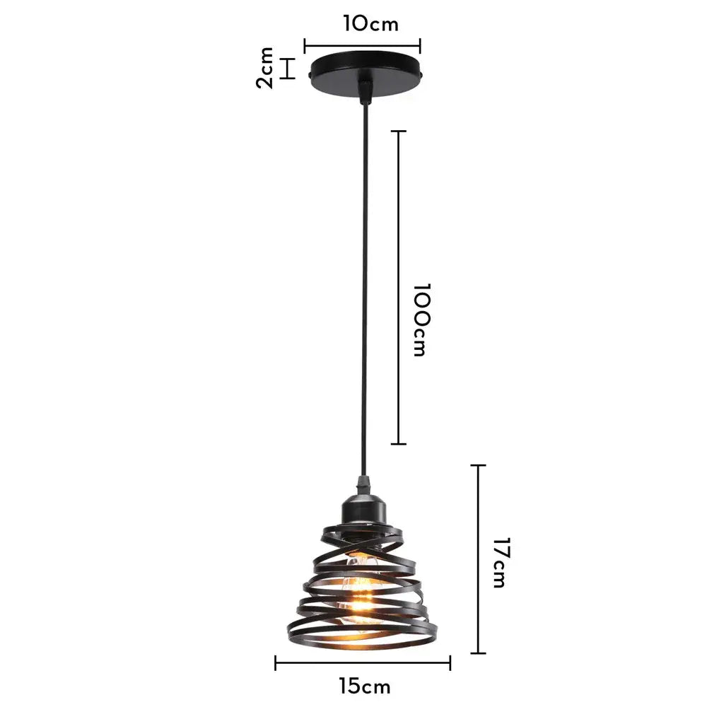 White spiral iron cage ring pendant light with black metal spiral design and 10cm ceiling mount by decorbites iron cage