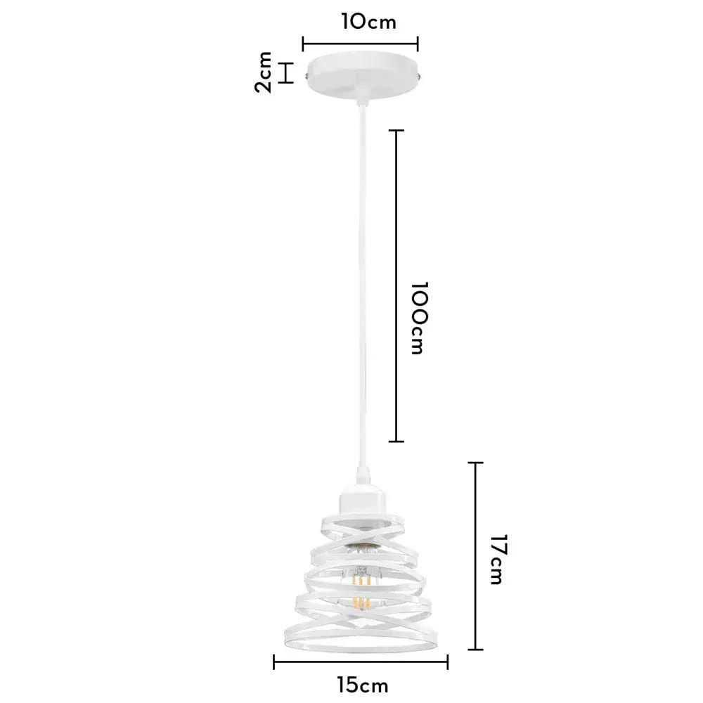 White spiral iron cage ring pendant light with clear glass accents for kitchen and living room decorbites iron cage