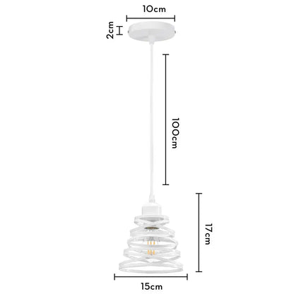 White spiral iron cage ring pendant light with clear glass accents for kitchen and living room decorbites iron cage