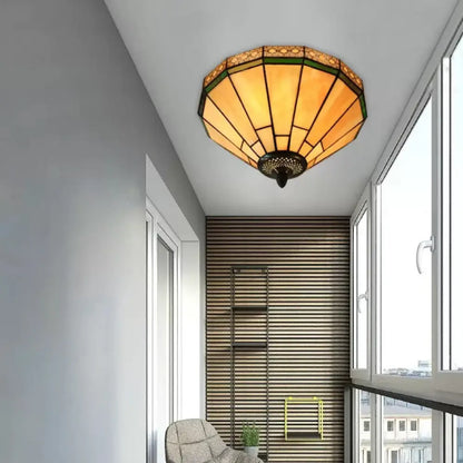 DecorBites™ DecorBites™ White Stained Glass Ceiling Light, 2-Light Medium Flush Mount with Tiffany Style Cone Shade