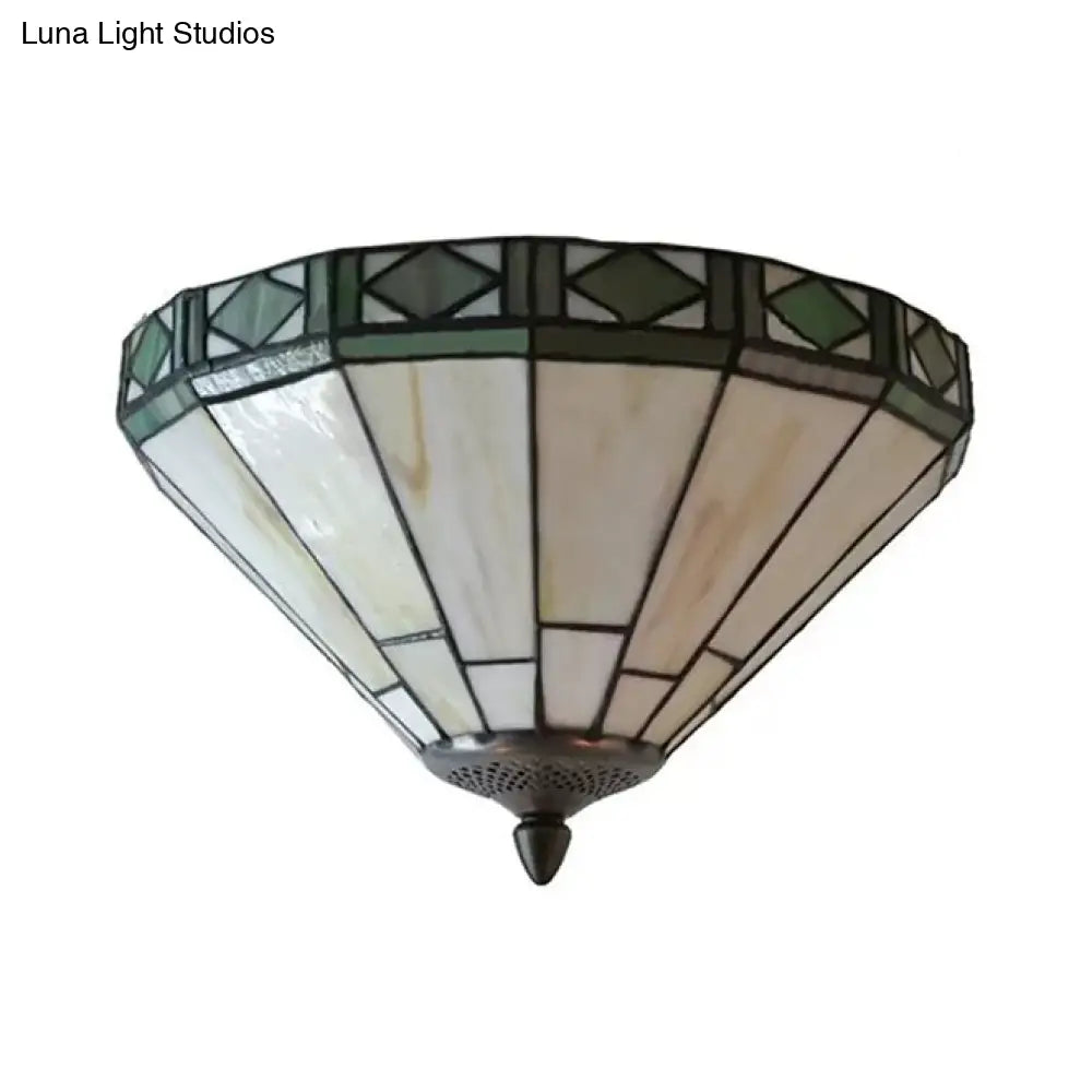 DecorBites™ DecorBites™ White Stained Glass Ceiling Light, 2-Light Medium Flush Mount with Tiffany Style Cone Shade