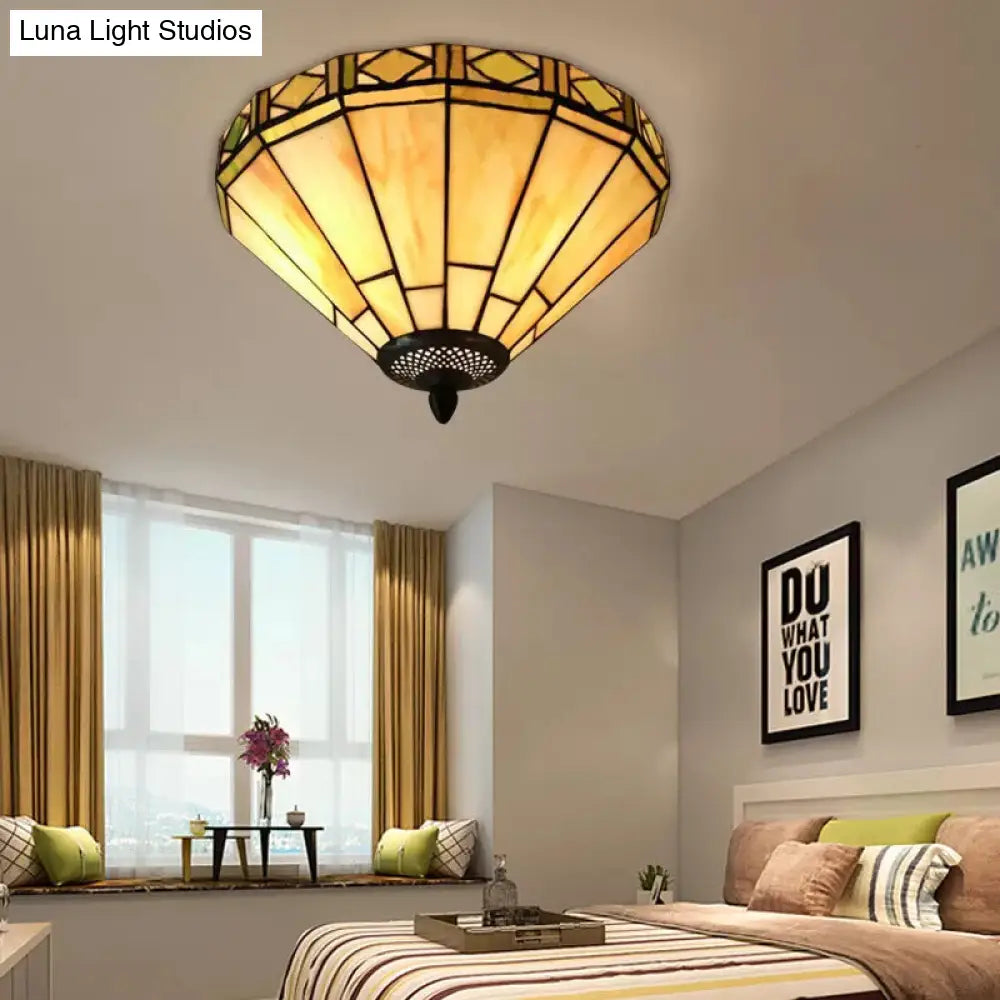 DecorBites™ DecorBites™ White Stained Glass Ceiling Light, 2-Light Medium Flush Mount with Tiffany Style Cone Shade