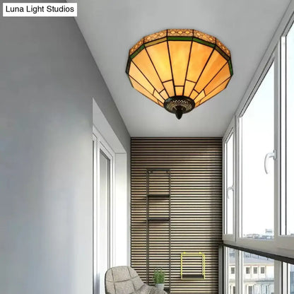 DecorBites™ DecorBites™ White Stained Glass Ceiling Light, 2-Light Medium Flush Mount with Tiffany Style Cone Shade