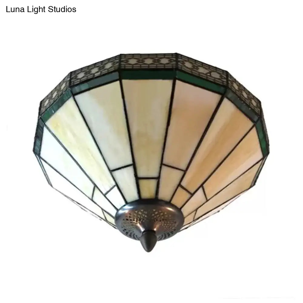 DecorBites™ DecorBites™ White Stained Glass Ceiling Light, 2-Light Medium Flush Mount with Tiffany Style Cone Shade