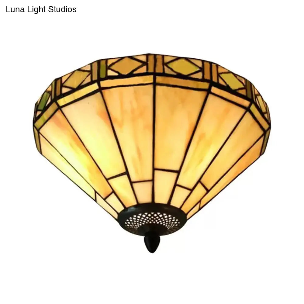 DecorBites™ DecorBites™ White Stained Glass Ceiling Light, 2-Light Medium Flush Mount with Tiffany Style Cone Shade