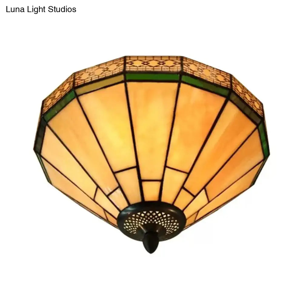 DecorBites™ DecorBites™ White Stained Glass Ceiling Light, 2-Light Medium Flush Mount with Tiffany Style Cone Shade