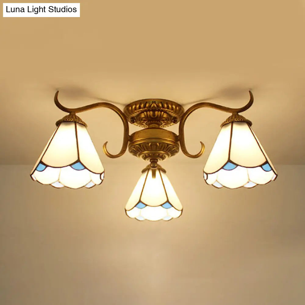DecorBites™ DecorBites™ White Stained Glass Ceiling Light with Leaf/Flower/Diamond Pattern - 3-Light Semi Flushmount