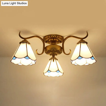 DecorBites™ DecorBites™ White Stained Glass Ceiling Light with Leaf/Flower/Diamond Pattern - 3-Light Semi Flushmount